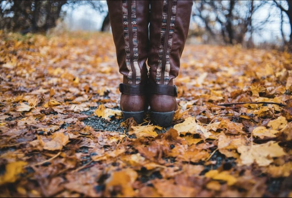 fall autumn boots - autumn leaves