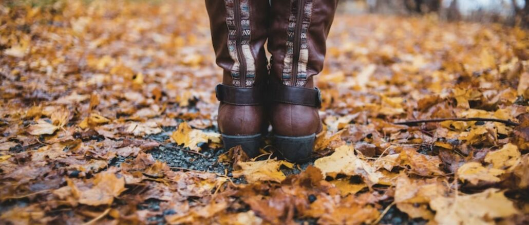 fall autumn boots - autumn leaves