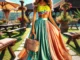 A vibrant summer outfit featuring a bright and trendy crop top paired with a flowing silk maxi skirt. The scene is set outdoors on a sunny day, surrounded by greenery and flowers, capturing the essence of summer fashion. The outfit is accessorized with stylish sunglasses and a chic handbag.